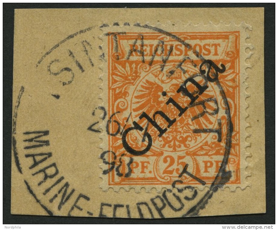 KIAUTSCHOU V 5Ib BrfStk, 1898, 25 Pf. Dunkelorange Diagonaler Aufdruck, Stempel TSINTANFORT MARINE-FELDPOST 26.1.98, Pra - Kiautchou