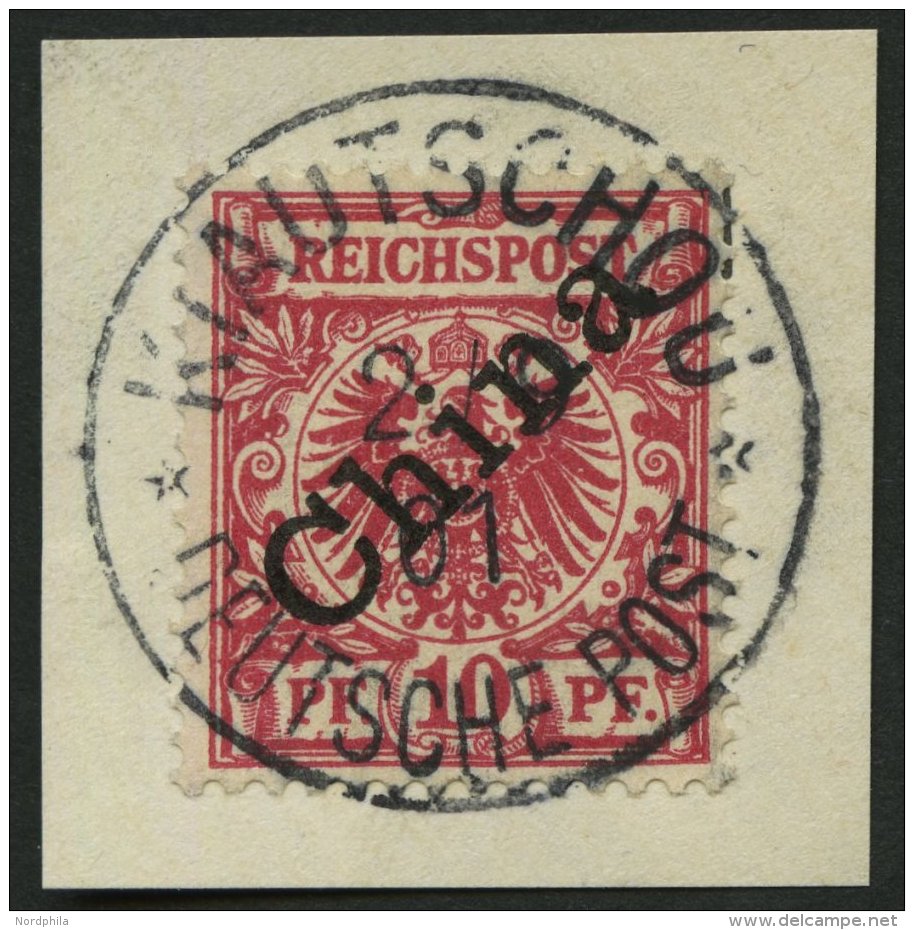KIAUTSCHOU V 3I BrfStk, 1901, 10 Pf. Diagonaler Aufdruck, Idealer Stempel KIAUTSCHOU DP **, Kabinettbriefstück, R! - Kiautchou
