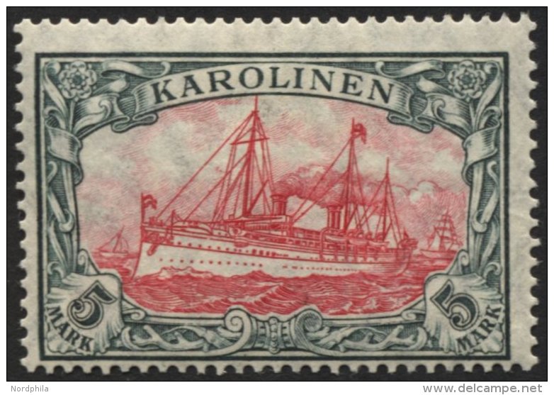 KAROLINEN 22IA *, 1915, 5 M. Grünschwarz/dunkelkarmin, Mit Wz., Friedensdruck, Falzrest, Pracht, Gepr. Jäschke - Caroline Islands