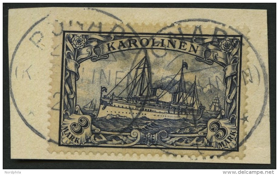 KAROLINEN 18 BrfStk, 1900, 3 M. Violettschwarz, Stempel PONAPE, Prachtbriefstück, Mi. (170.-) - Caroline Islands