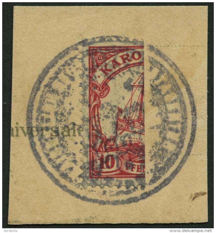 KAROLINEN 9H BrfStk, 1905, 10 Pf. Halbiert 1. Ponape-Ausgabe Auf Postkartenabschnitt, Pracht, Mi. (70.-) - Caroline Islands