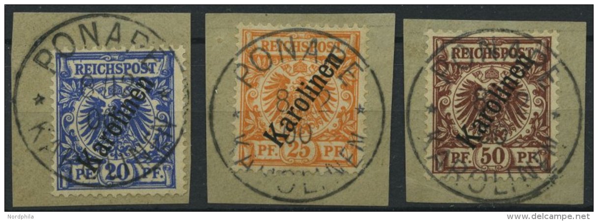 KAROLINEN 4-6II BrfStk, 1900, 20 - 50 Pf. Steiler Aufdruck, 3 Zentrisch Gestempelte Prachtbriefstücke, Signiert K&o - Caroline Islands