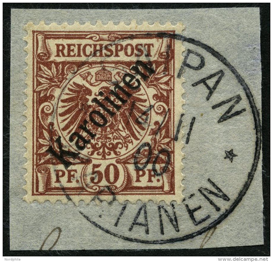 KAROLINEN 6I BrfStk, 1899, 50 Pf. Diagonaler Aufdruck Mit Marianen-Stempel SAIPAN, Prachtbriefstück, Mi. (1800.-) - Caroline Islands