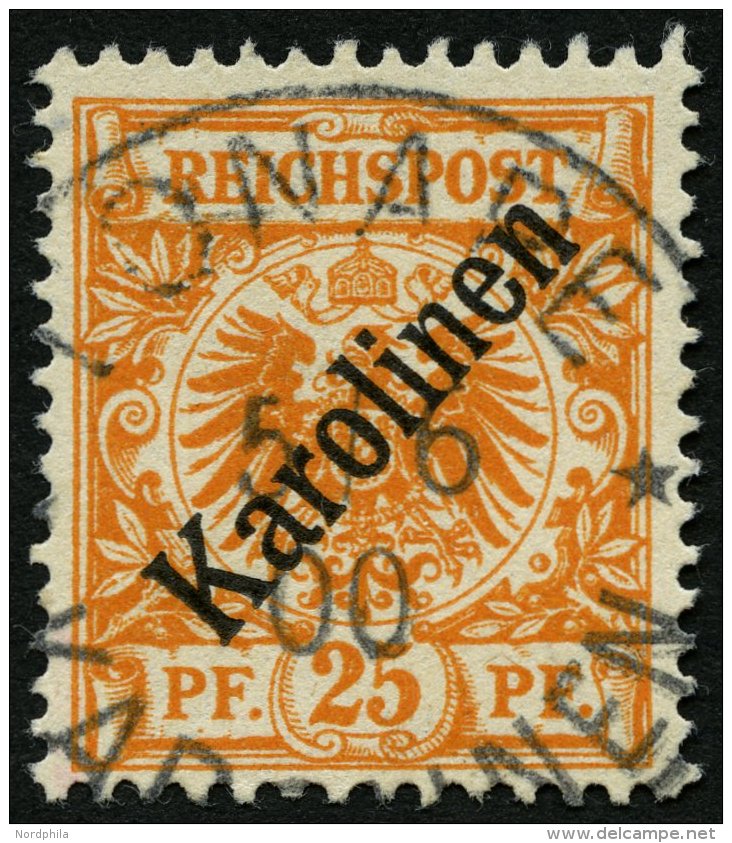 KAROLINEN 5I O, 1899, 25 Pf. Diagonaler Aufdruck, Zentrischer Stempel PONAPE, Pracht, R!, Gepr. W. Engel Und Fotoattest - Caroline Islands