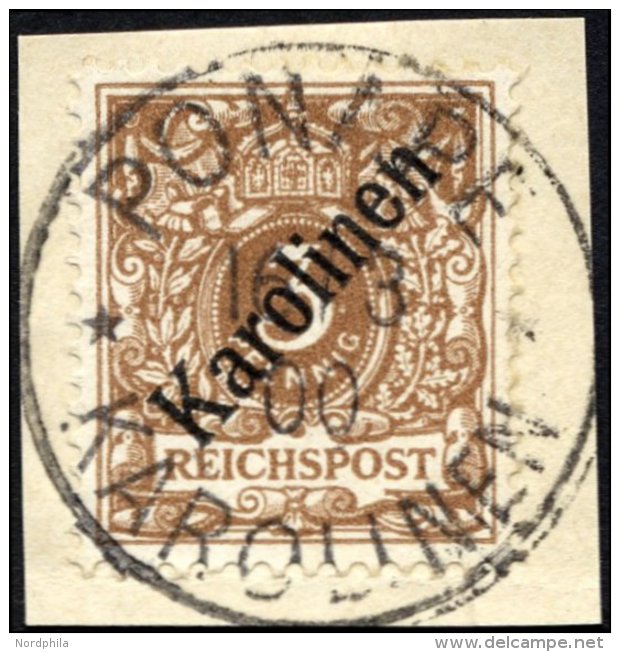 KAROLINEN 1I BrfStk, 1899, 3 Pf. Diagonaler Aufdruck, Stempel PONAPE, Eine Transparente Zahnspitze, Prachtbriefstüc - Caroline Islands