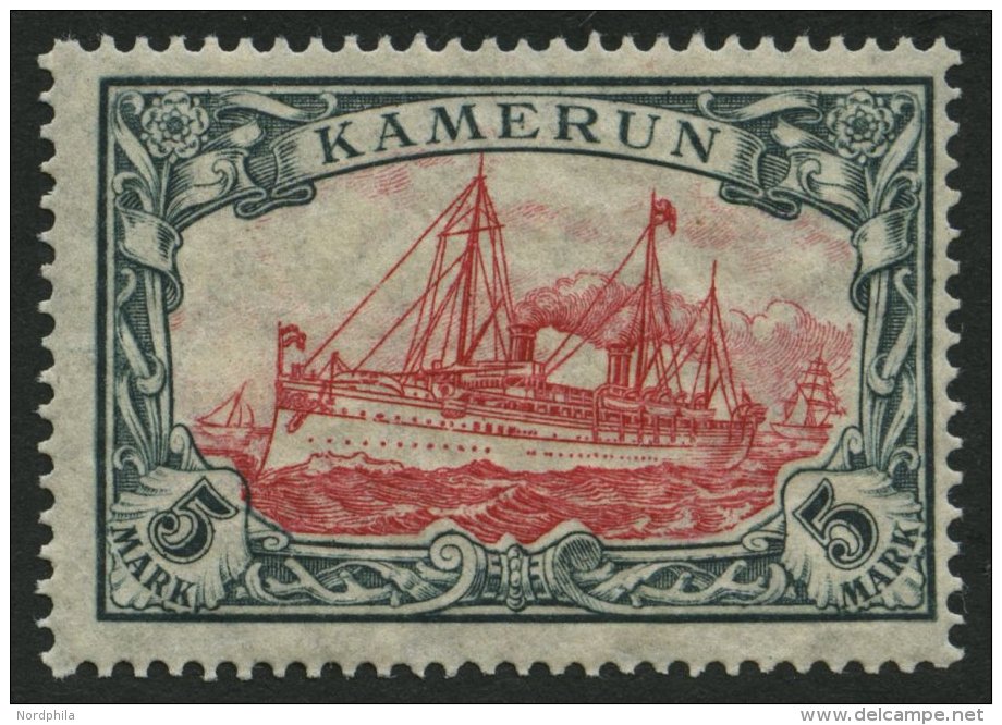 KAMERUN 25IIB **, 1919, 5 M. Grünschwarz/rotkarmin, Mit Wz. Kriegsdruck, Gezähnt B, Postfrisch, Pracht, Mi. 12 - Cameroun