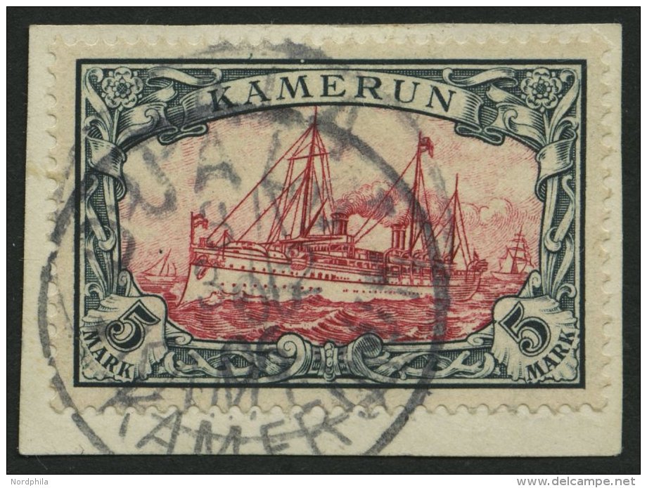 KAMERUN 19 BrfStk, 1900, 5 M. Grünschwarz/rot, Ohne Wz., Stempel DUALA, Prachtbriefstück, Gepr. Starauschek, M - Cameroun