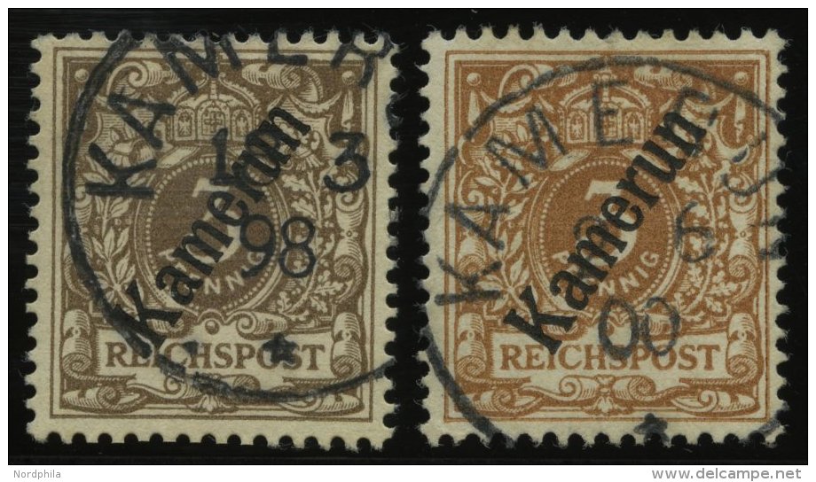 KAMERUN 1a,b O, 1897/8, 3 Pf. Mittelbraun Und Hellockerbraun, 2 Prachtwerte, Mi. 70.- - Cameroun