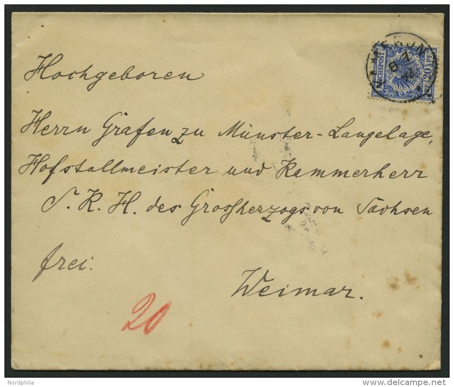 KAMERUN V 48 D BRIEF, 1892, 20 Pf. Violettultramarin Auf Minimal Fleckigem Brief Von KAMERUN An Den Kammerherrn Der Gro& - Cameroun