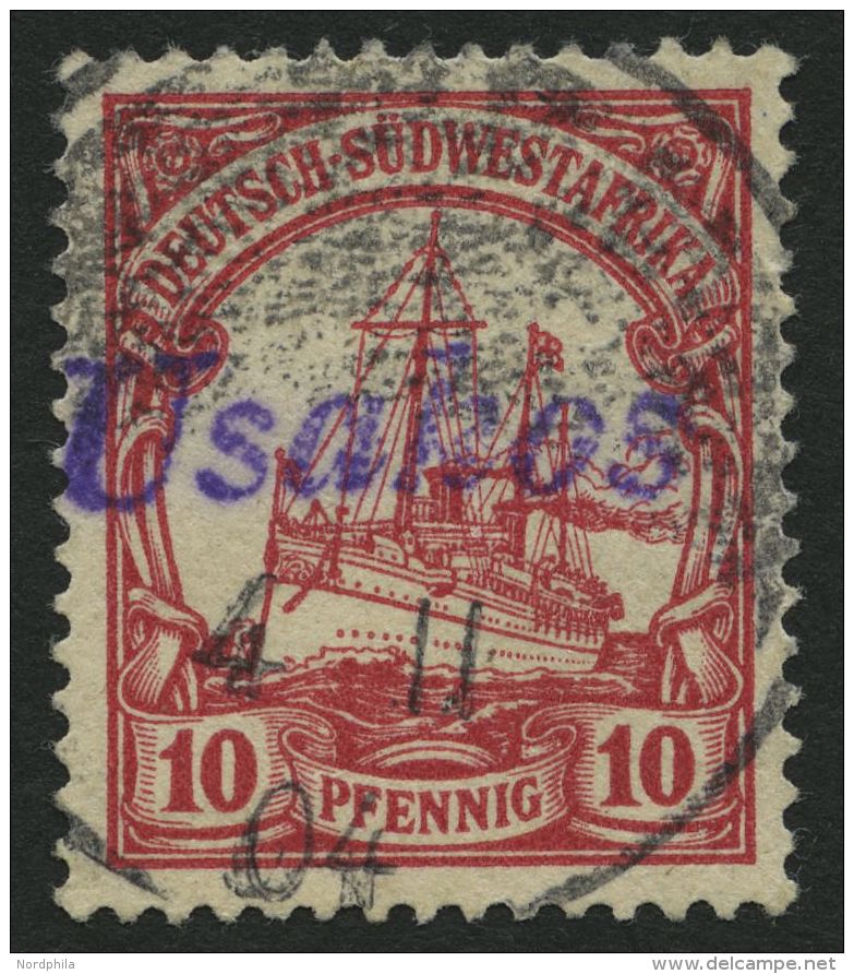 DSWA 13 O, USAKOS, Violetter Wd-Stempel Auf 10 Pf. Dunkelkarminrot, Ein Unbedeutender Heller Zahn, Pracht, R!, Fotoattes - German South West Africa