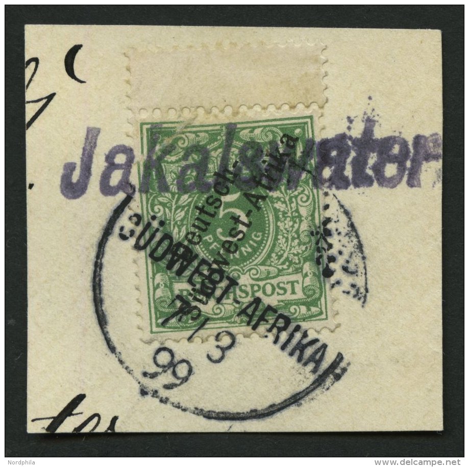 DSWA 2 BrfStk, JAKALSWATER, Wd-Stempel Auf 5 Pf. Opalgrün Mit Oben Anhängendem Steg, Prachtbriefstück - German South West Africa