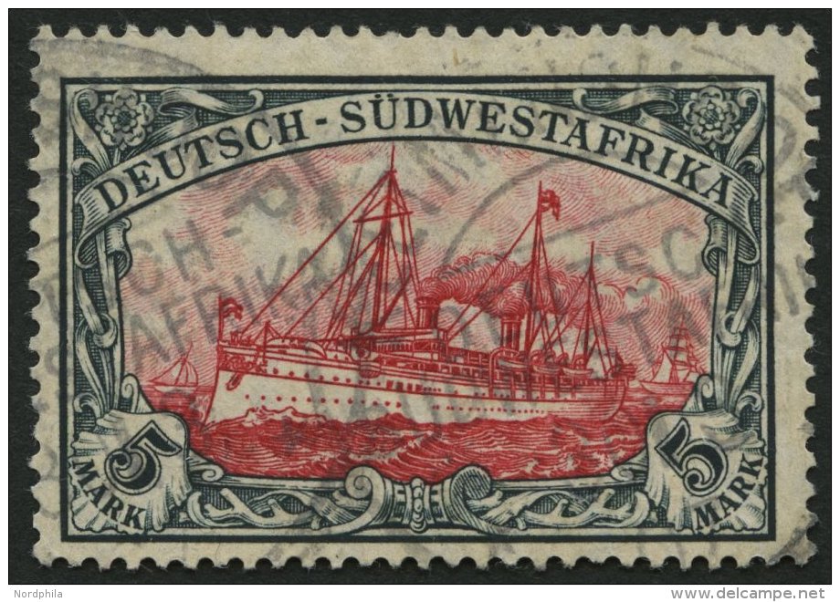 DSWA 32Aa O, 1906, 5 M. Grünschwarz/dunkelkarmin, Mit Wz., Gelblichrot Quarzend, Kleine Randkerbe Sonst Pracht, Gep - German South West Africa