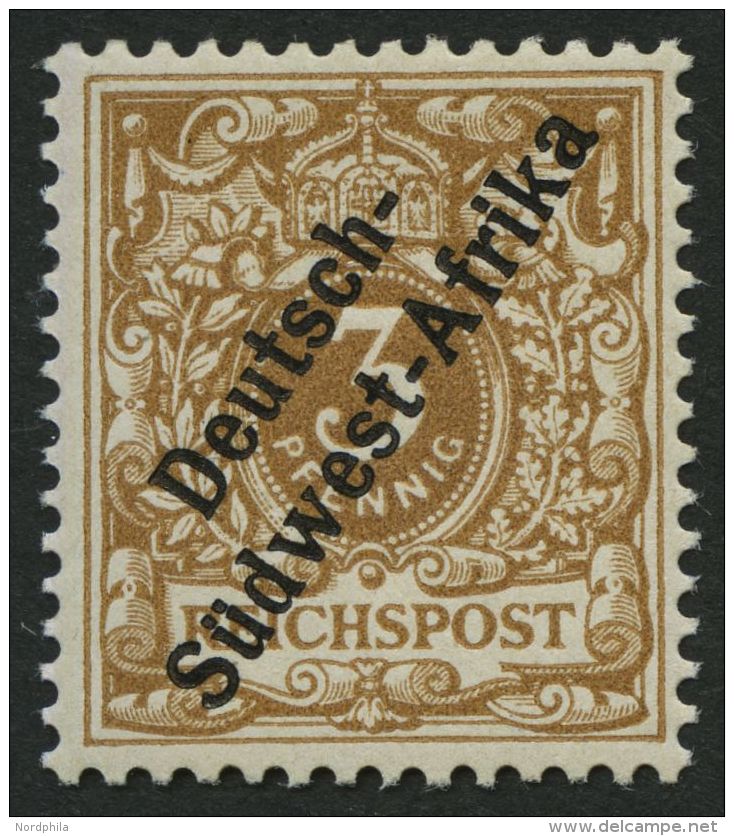 DSWA 1f *, 1897, 3 Pf. Hellocker, Falzrest, Pracht, Fotobefund Jäschke-L., Mi. 350.- - German South West Africa