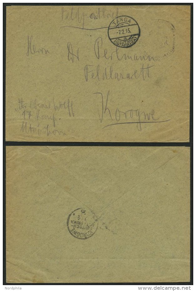 DEUTSCH-OSTAFRIKA KOROGWE, ?.?.15, Rückseitig Auf Feldpostbrief Von Mtotohorn Mit Stempel TANGA A, 7.2.15, Mit Schw - German East Africa