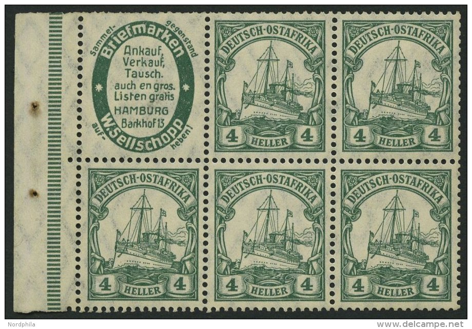 DEUTSCH-OSTAFRIKA H-Bl. 9B **, 1912, Heftchenblatt W. Sellshop + 4 Pf., Ränder Nicht Durchgezähnt, Postfrisch, - German East Africa