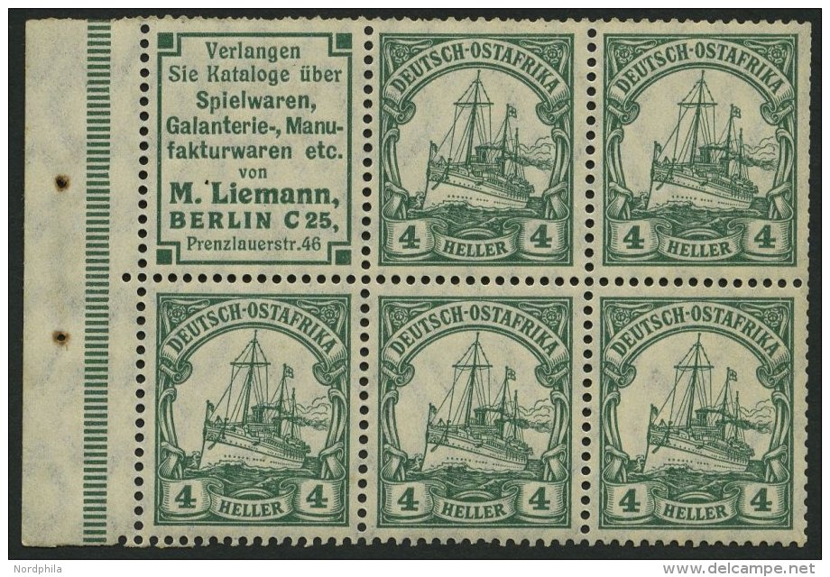 DEUTSCH-OSTAFRIKA H-Bl. 8B **, 1912, Heftchenblatt M. Liemann + 4 Pf., Ränder Nicht Durchgezähnt, Postfrisch, - German East Africa