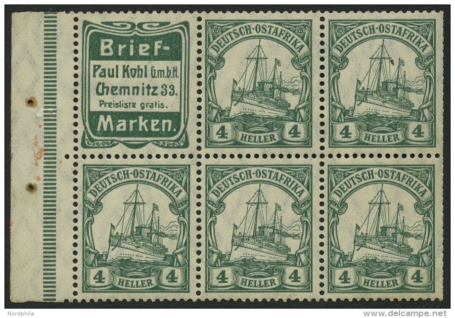 DEUTSCH-OSTAFRIKA H-Bl. 7B **, 1912, Heftchenblatt Kohl + 4 Pf., Ränder Nicht Durchgezähnt, Postfrisch, Pracht - German East Africa