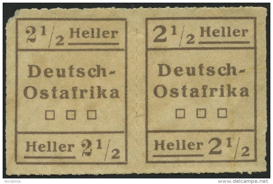 DEUTSCH-OSTAFRIKA III W2 (*), 1916, 21/2 H. Schwärzlichbraun Im Waagerechten Paar, Type II, I, Feinst (linke Obere - German East Africa