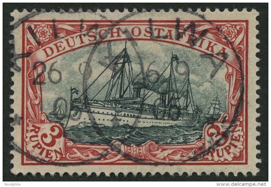 DEUTSCH-OSTAFRIKA 21b O, 1901, 3 R. Dunkelrot/grünschwarz, Ohne Wz., Stempel KILWA, Pracht, Mi. 230.- - German East Africa