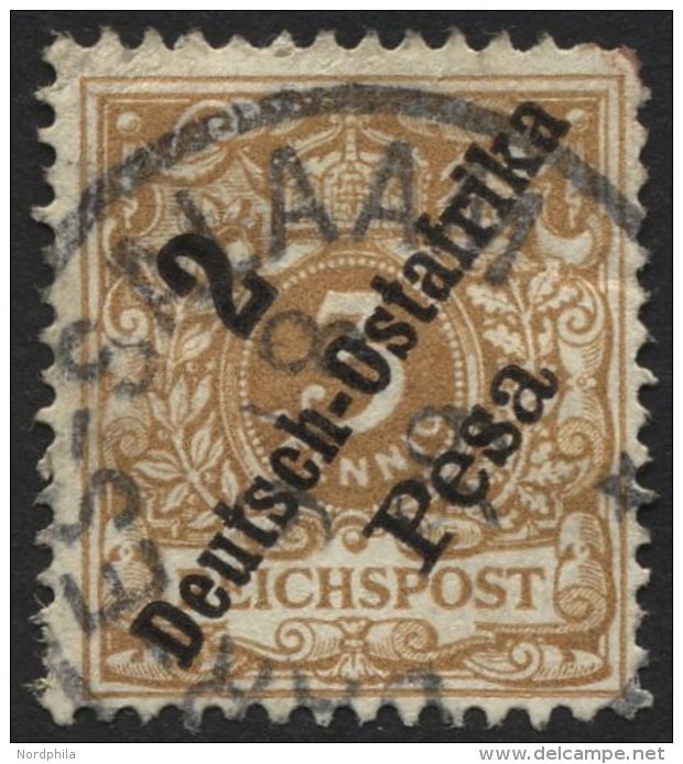 DEUTSCH-OSTAFRIKA 6e O, 1896, 2 P. Auf 3 Pf. Hellocker, Fein (dünne Stelle Und Zahnfehler), RR!, Gepr. Jäschke - German East Africa