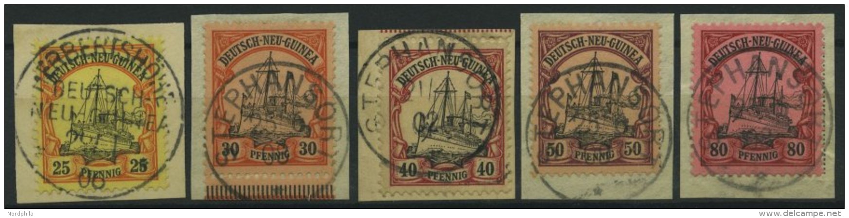 DEUTSCH-NEUGUINEA 11-15 BrfStk, 1900, 25 - 80 Pf., 5 Zentrisch Gestempelte Prachtbriefstücke, Mi. (131.-) - Nueva Guinea Alemana