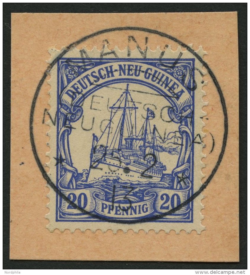 DEUTSCH-NEUGUINEA 10 BrfStk, 1900, 20 Pf. Violettultramarin Mit Idealem Stempel MANUS Auf Postabschnitt, Pracht, R!, Gep - German New Guinea