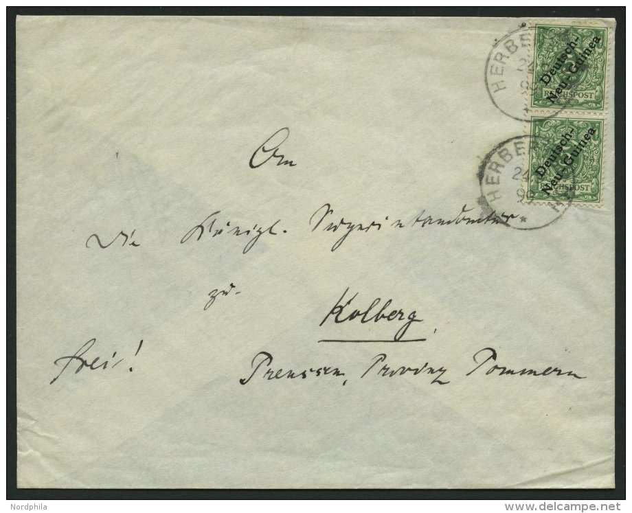 DEUTSCH-NEUGUINEA 2 Paar BRIEF, 1899, 5 Pf. Opalgrün Im Senkrechten Paar Auf Brief Mit Stempel HERBERTSHÖH Nac - Nouvelle-Guinée