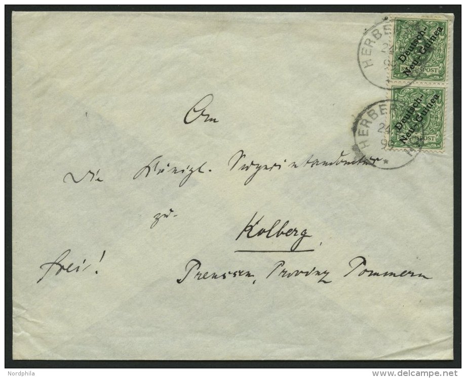 DEUTSCH-NEUGUINEA 2 Paar BRIEF, 1899, 5 Pf. Opalgrün Im Senkrechten Paar Auf Brief Mit Stempel HERBERTSHÖH Nac - German New Guinea