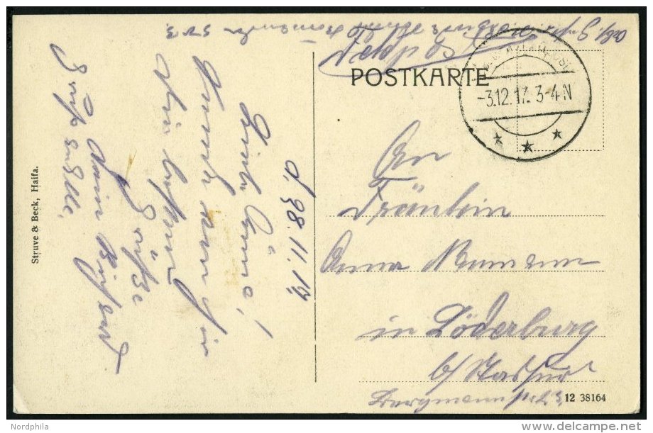 DP TÜRKEI 1917, Feldpoststation DAMASKUS (1 DFP) Auf Feldpost-Ansichtskarte Haifa Deutsche Kolonie, Pracht - Turkey (offices)