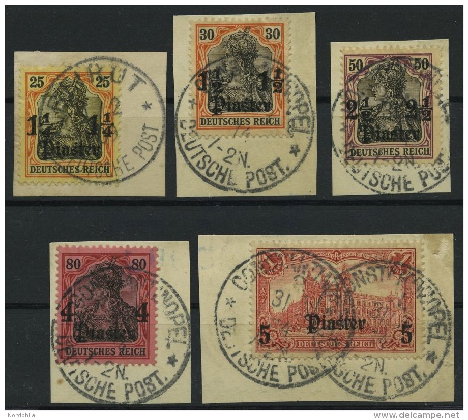 DP TÜRKEI 39/40,42-44 BrfStk, 1905-07, 11/4 Pia., 11/2 Pia. Und 21/2 - 10 Pia., Mit Wz., 5 Prachtbriefstücke - Turkey (offices)