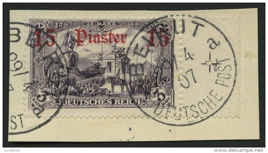 DP TÜRKEI 34b BrfStk, 1905, 15 Pia. Auf 3 M., Ohne Wz., Rechtes Randstück, Stempel BEIRUT A, Prachtbriefst&uum - Turkey (offices)