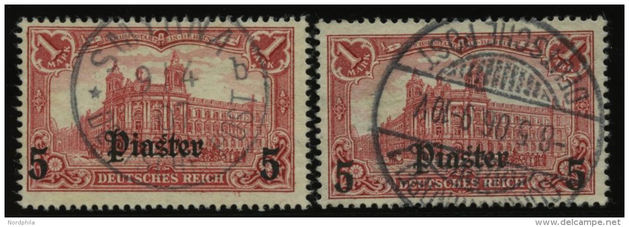 DP TÜRKEI 31A/B O, 1905, 5 Pia. Auf 1 M., Ohne Wz., Beide Zähnungen, 2 Prachtwerte, Signiert, Mi. 110.- - Turquie (bureaux)