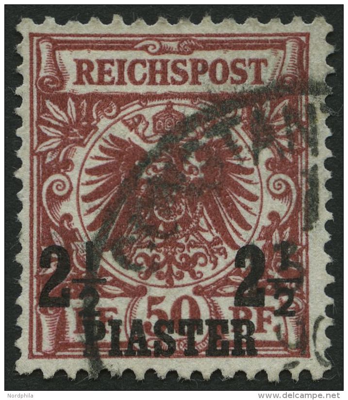 DP TÜRKEI 10a O, 1889, 21/2 PIA. Auf 50 Pf. Bräunlichrot, Feinst, Signiert, Mi. 550.- - Turquie (bureaux)