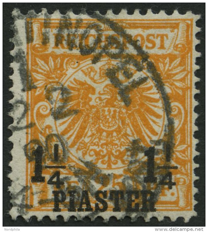 DP TÜRKEI 9a O, 1889, 11/4 PIA. Auf 25 Pf. Gelborange, Pracht, R!, Fotobefund Jäschke-L., Mi. 350.- - Turquie (bureaux)