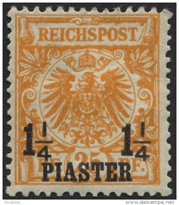 DP TÜRKEI 9a *, 1889, 11/4 PIA. Auf 25 Pf. Gelborange, Falzreste, Ein Kurzer Zahn Sonst Pracht, R!, Fotoattest J&au - Turkey (offices)