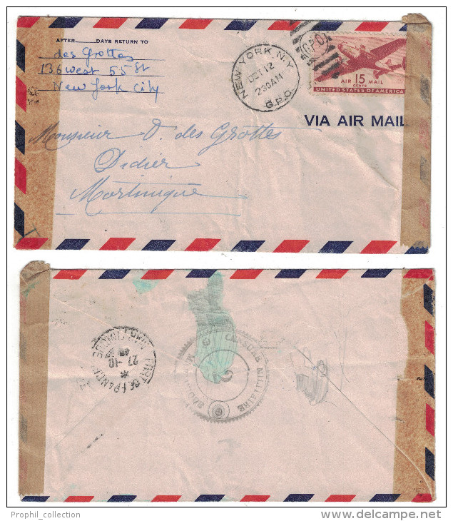 USA - 1940 LETTRE Pour LA MARTINIQUE FORT DE FRANCE Avec CENSURE MILITAIRE + VIA AIR MAIL - Briefe U. Dokumente