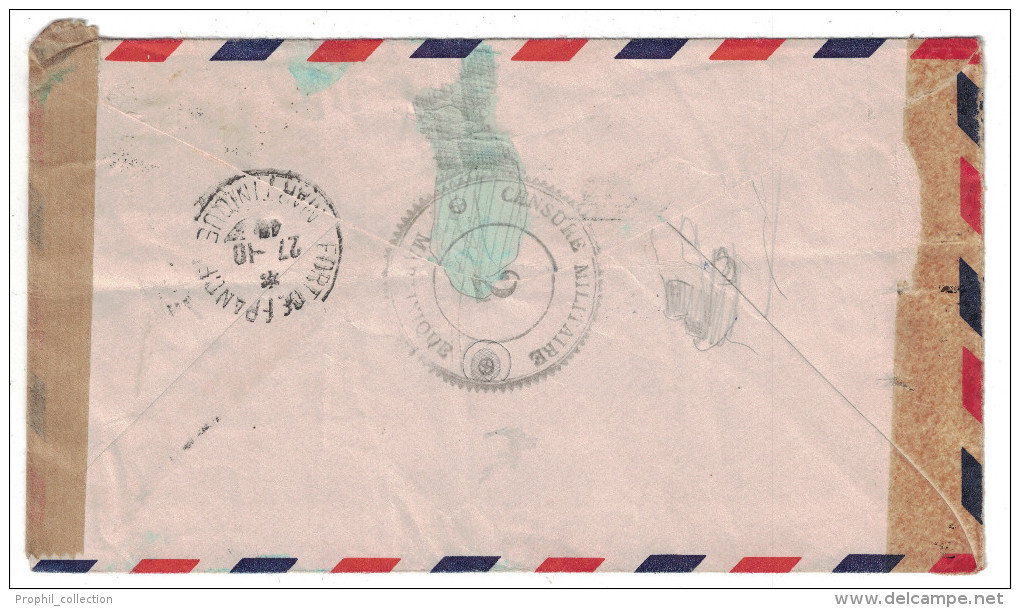 USA - 1940 LETTRE Pour LA MARTINIQUE FORT DE FRANCE Avec CENSURE MILITAIRE + VIA AIR MAIL - Briefe U. Dokumente