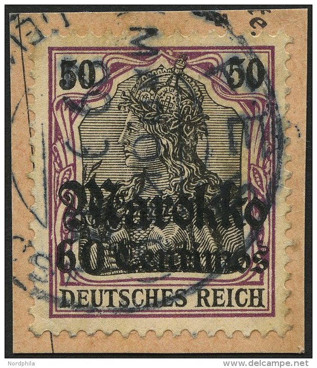 DP IN MAROKKO 53I BrfStk, 1911, 60 C. Auf 50 Pf., Friedensdruck, Stempel FES, Postabschnitt, Pracht - Morocco (offices)