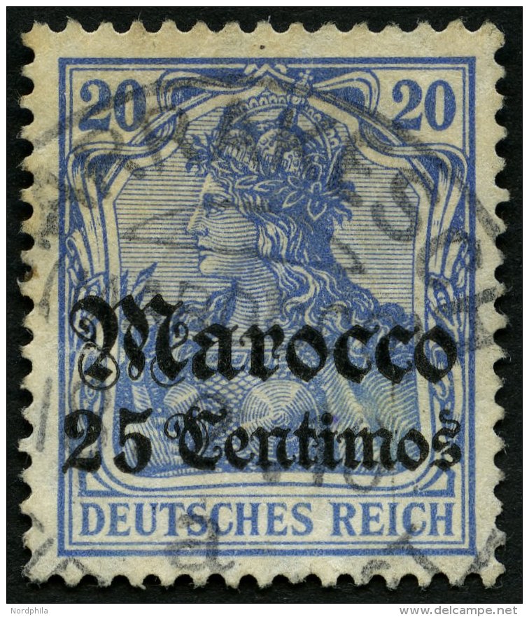 DP IN MAROKKO 37b O, 1907, 25 C. Auf 20 Pf. Lebhaftviolettultramarin, Mit Wz., Mit Seltenem Stempel MARRAKESCH (CC) A, K - Morocco (offices)