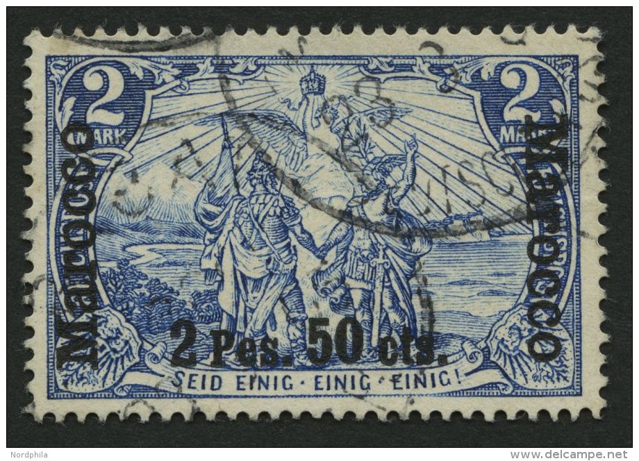 DP IN MAROKKO 17II/I O, 1903, 2 P. 50 C. Auf 2 M. Fetter Aufdruck, Type I, Pracht, Signiert, Mi. 140.- - Deutsche Post In Marokko