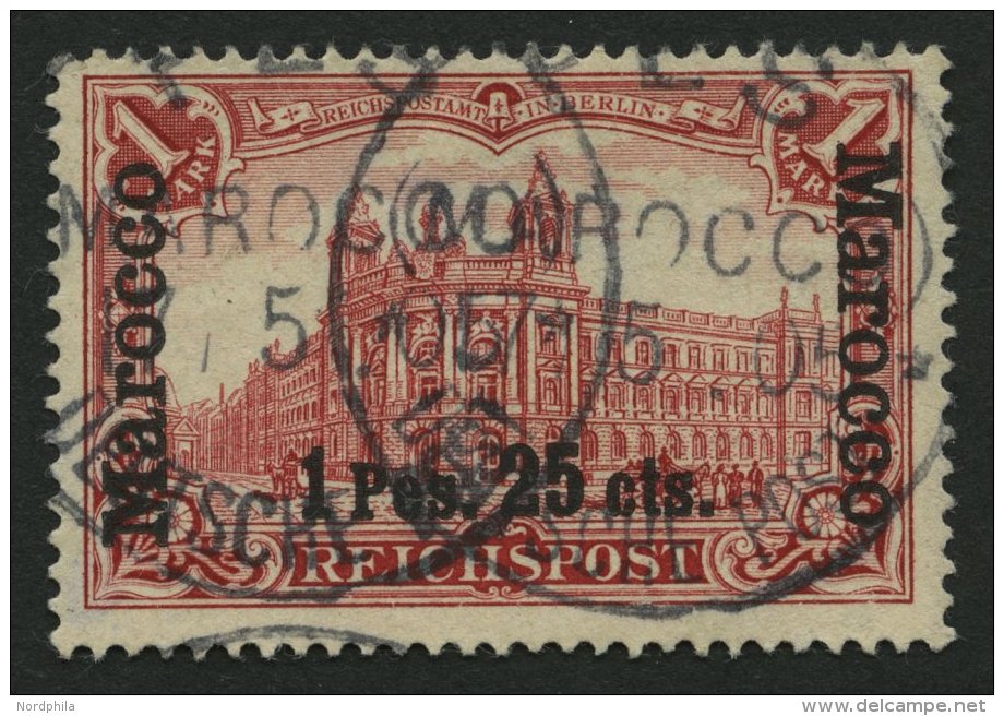 DP IN MAROKKO 16II O, 1903, 1 P. 25 C. Auf 1 M. Fetter Aufdruck, Stempel FES, Pracht, Signiert, Mi. 240.- - Deutsche Post In Marokko