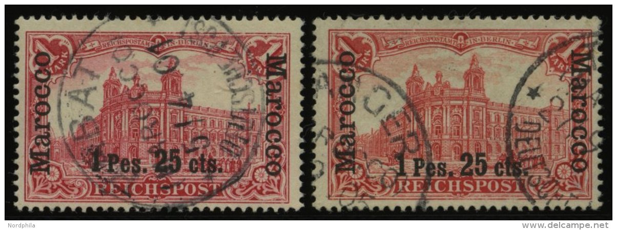 DP IN MAROKKO 16I O, 1900, 1 P. 25 C. Auf 1 M., Type I, Mit Höher Und Tiefer Stehendem Aufdruck, 2 Prachtwerte - Morocco (offices)