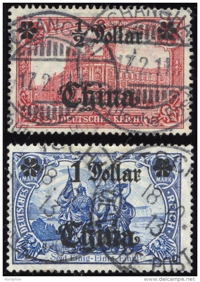 DP CHINA 44IAI,45IAII O, 1906/7, 1/2 D. Auf 1 M. Und 1 D. Auf 2 M., Mit Wz., Friedensdruck, 2 Werte üblich Gez&auml - China (kantoren)