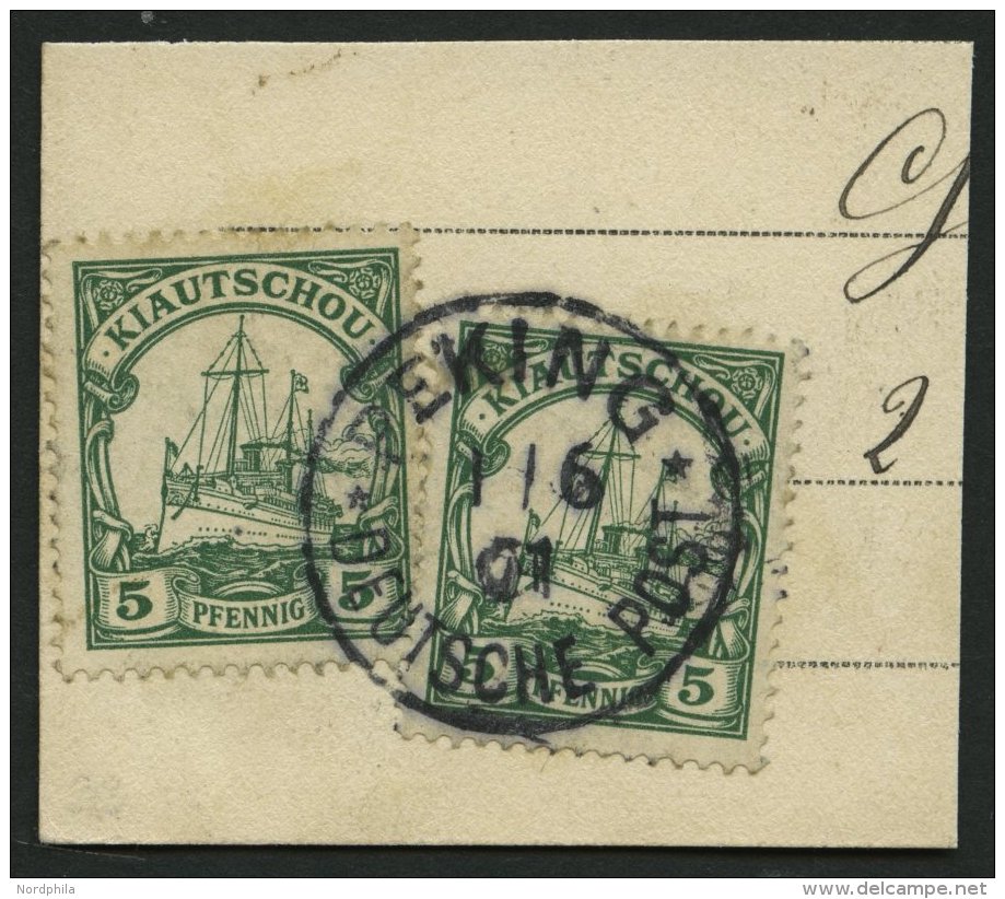 DP CHINA P VIb BRIEF, Petschili: 1901, 5 Pf. Kiautschou, 2x Auf Postkartenabschnitt, Stempel PEKING, Pracht - China (offices)