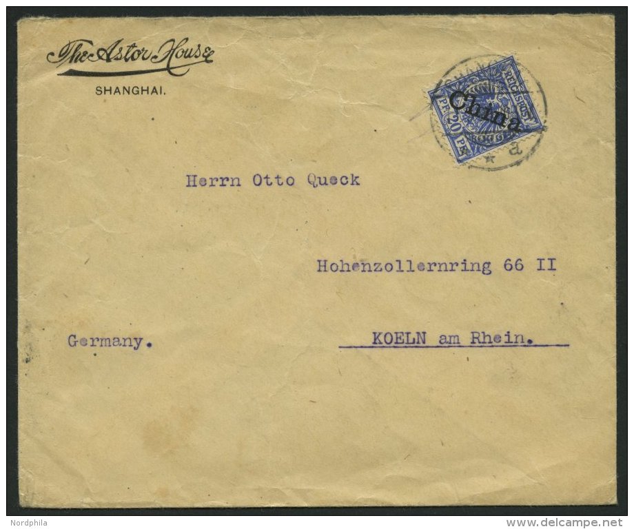 DP CHINA 4I BRIEF, 1899, 20 Pf. Diagonaler Aufdruck Mit Stempel SHANGHAI ** A, Prachtstück Auf Etwas Knitterigem Br - China (kantoren)