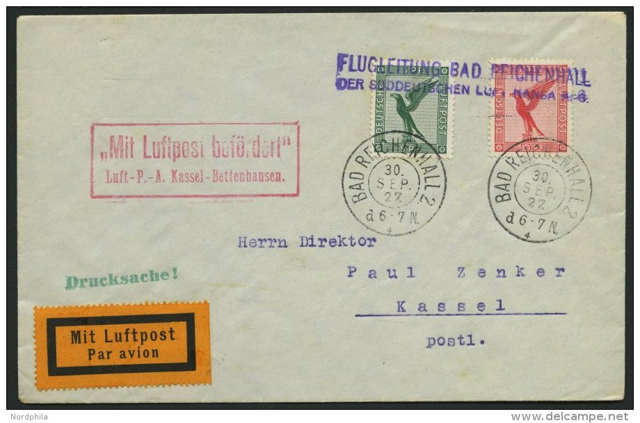 FLUGLEITUNGSSTEMPEL 52/01 BRIEF, 1927, BAD REICHENHALL, Violetter L2, Luftpostbestätigungsstpl. Kassel-Bettenhausen - Airplanes