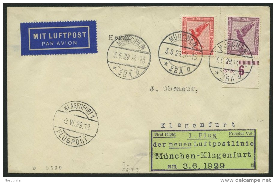 ERST-UND ERÖFFNUNGSFLÜGE 29.18.02 BRIEF, 3.6.1929, München-Klagenfurth, Prachtbrief - Zeppelins