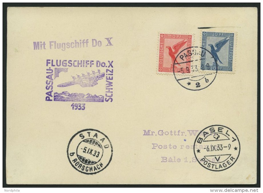 DO-X LUFTPOST 69.a. BRIEF, 05.09.1933, Aufgabe Passau Zum Passau-Schweiz Flug, Ohne Verzögerungsstempel, Prachtkart - Covers & Documents