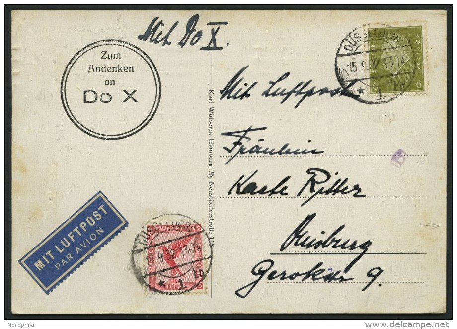 DO-X LUFTPOST 66.a. BRIEF, 15.09.1932, Deutschlandrundfahrt Der DO X, DOX-Bildpostkarte Mit Eindruck Zum Andenken An DO - Covers & Documents