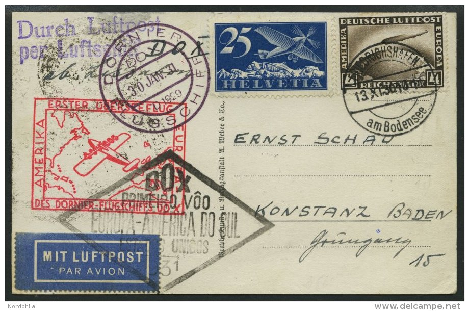 DO-X LUFTPOST 7.c. BRIEF, 13.11.1930, Aufgabe Friedrichshafen, Via Rio Nach Europa, Frankiert Mit 4 RM Graf Zeppelin, Zu - Covers & Documents